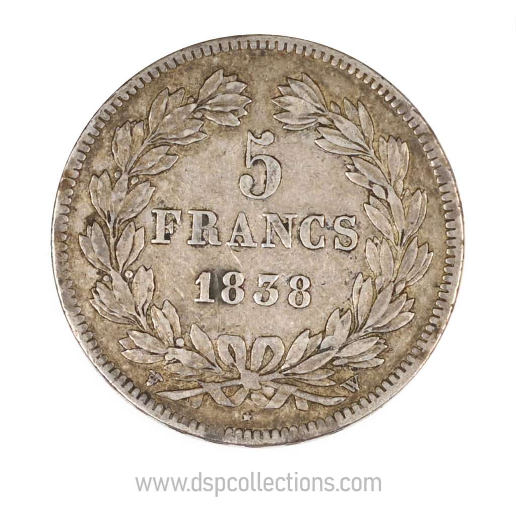 FRANCE, pièce de 5 Francs Louis Philippe Ier, 1838 W / Lille