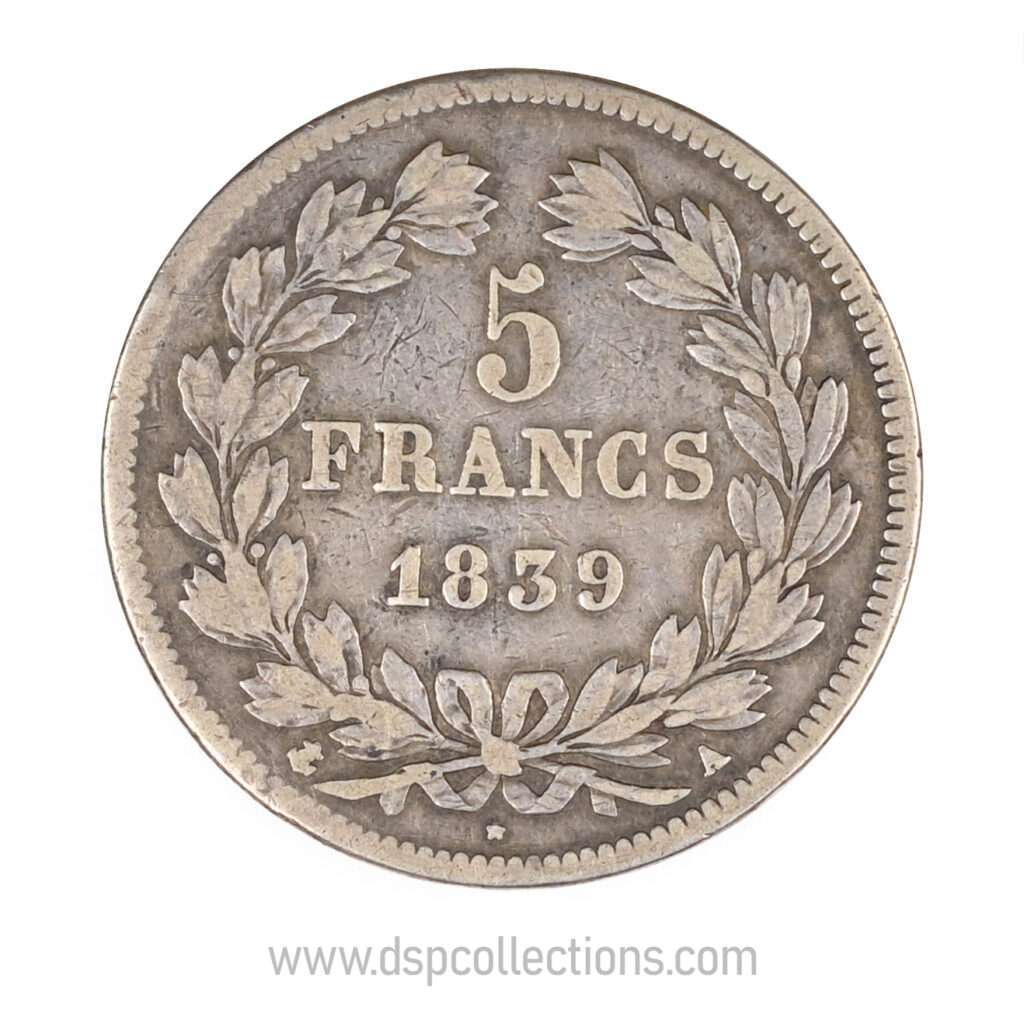 FRANCE, pièce de 5 Francs Louis Philippe Ier, 1839 A / Paris