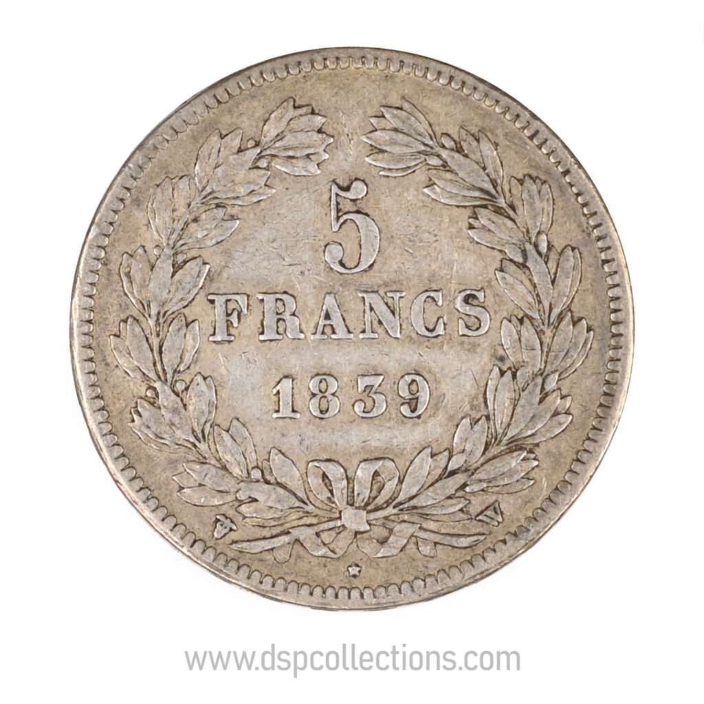 FRANCE, pièce de 5 Francs Louis Philippe Ier, 1839 W / Lille