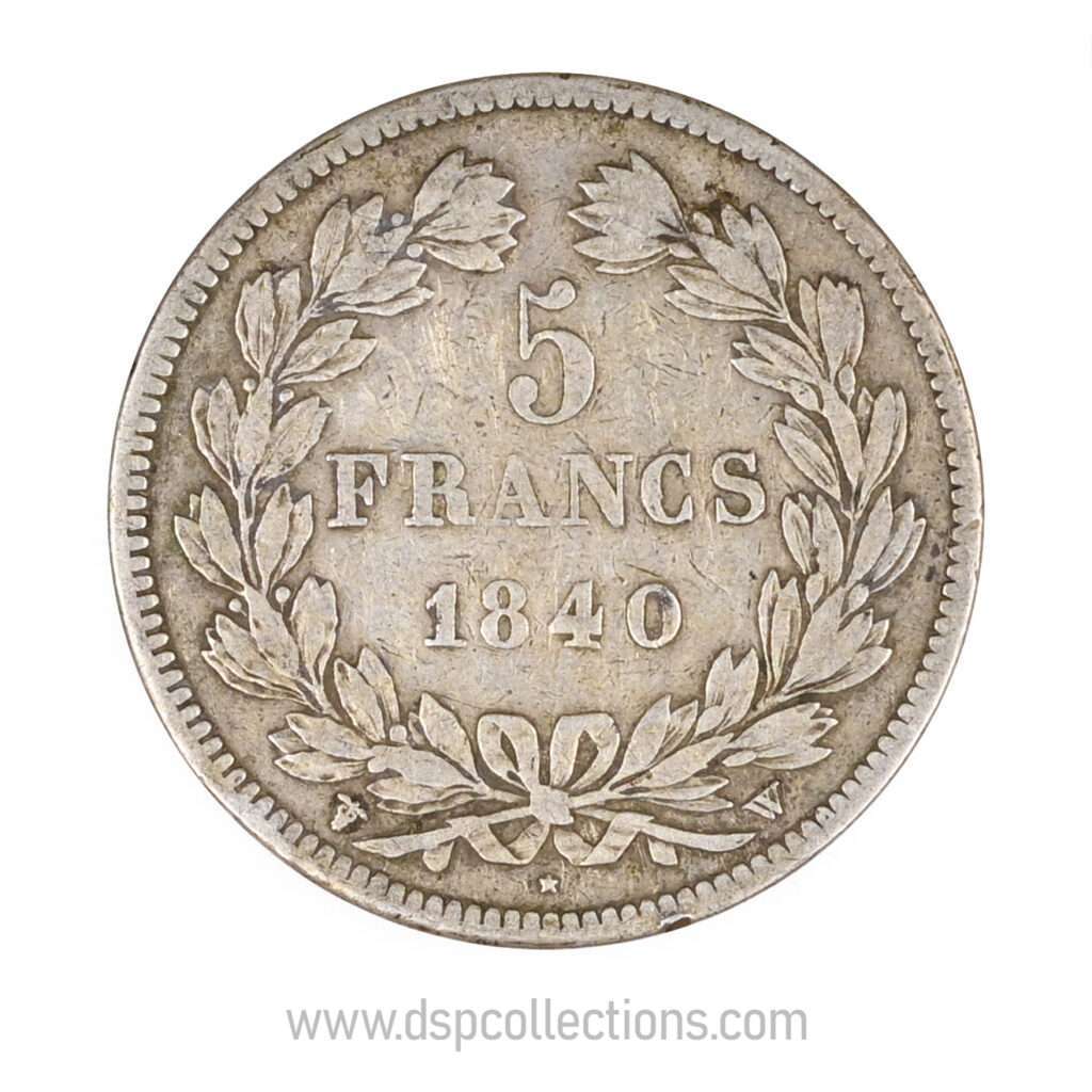 FRANCE, pièce de 5 Francs Louis Philippe Ier, 1840 W / Lille