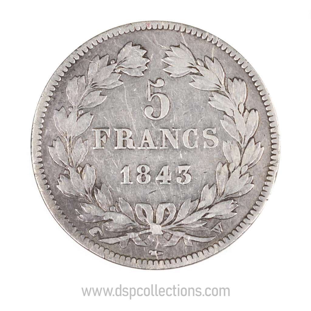 FRANCE, pièce de 5 Francs Louis Philippe Ier, 1843 W / Lille