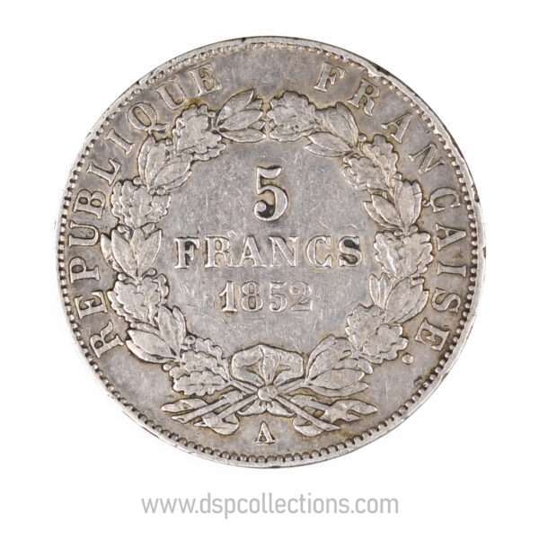 FRANCE, pièce de 5 Francs Napoléon III, 1852 A / Paris