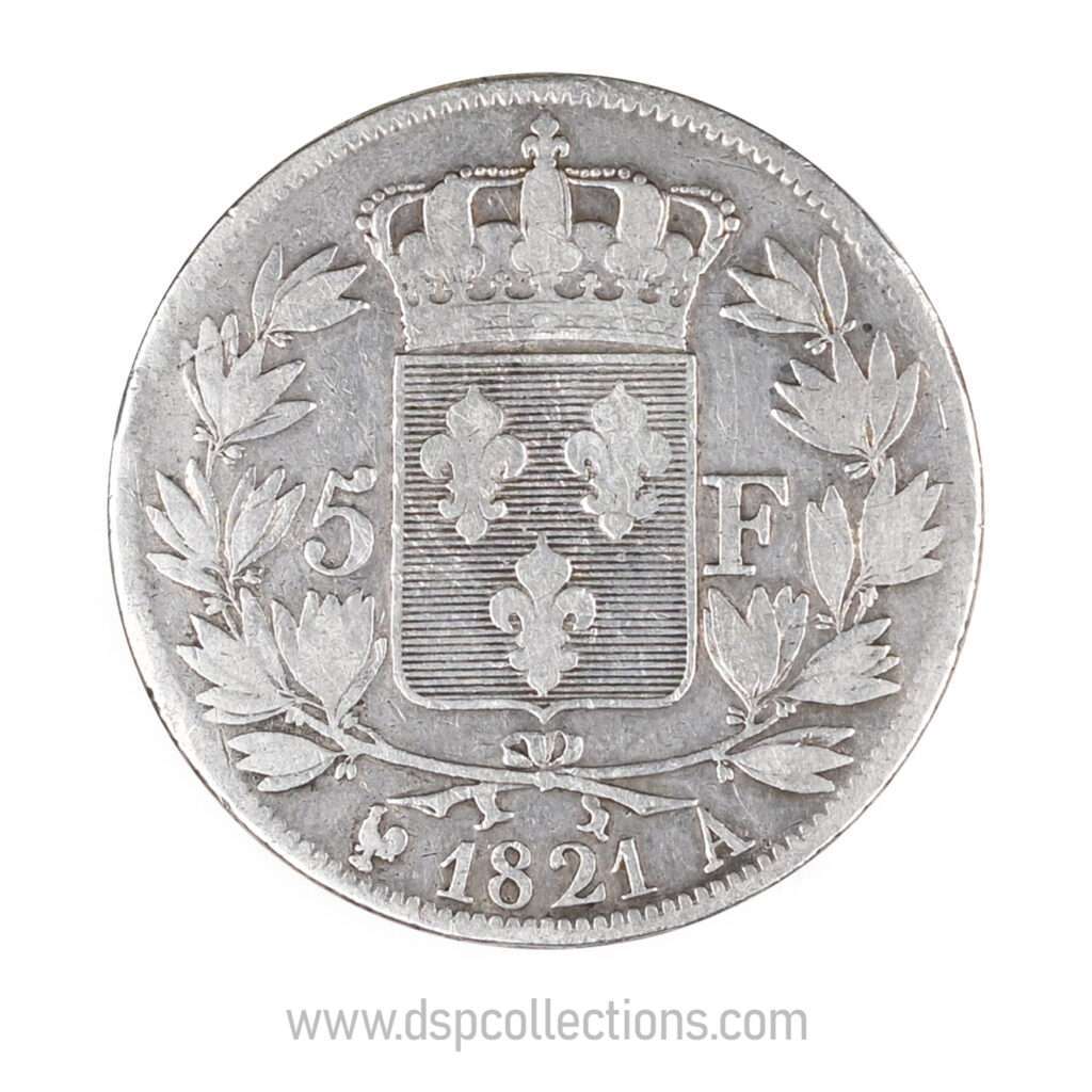 FRANCE, pièce de 5 Francs Louis XVIII, 1821 A / Paris