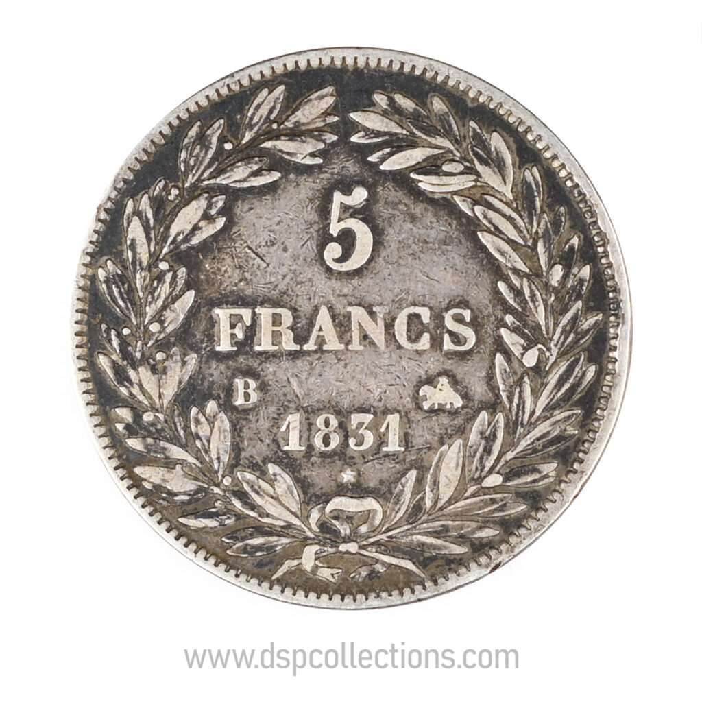 FRANCE, pièce de 5 Francs Louis Philippe Ier, 1831 B / Rouen