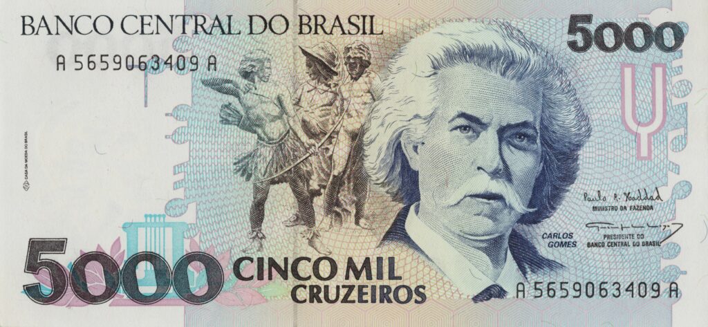 BRÉSIL billet de 5.000 Cruzeiros, Carlos Gómes ND (1990-1993)