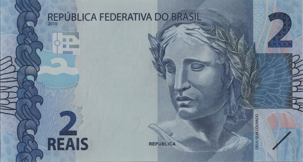 BRÉSIL billet de 2 Reais, Effigie de la République 2010