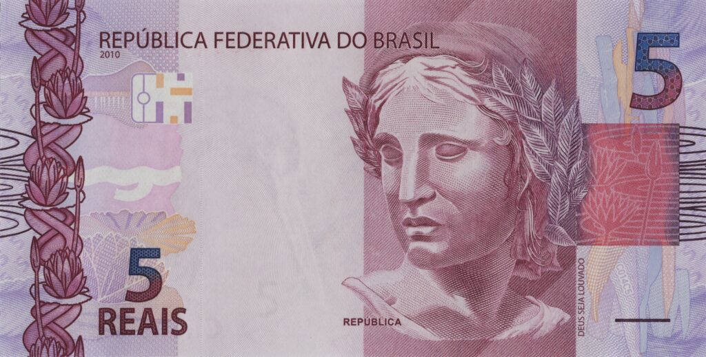 BRÉSIL billet de 5 Reais, Effigie de la République 2010