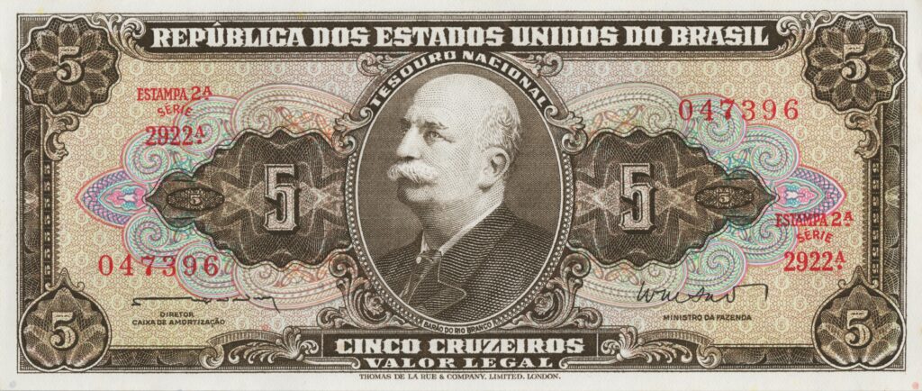 BRÉSIL billet de 5 Cruzeiro, Barão do Río Branco ND (1962-1964)