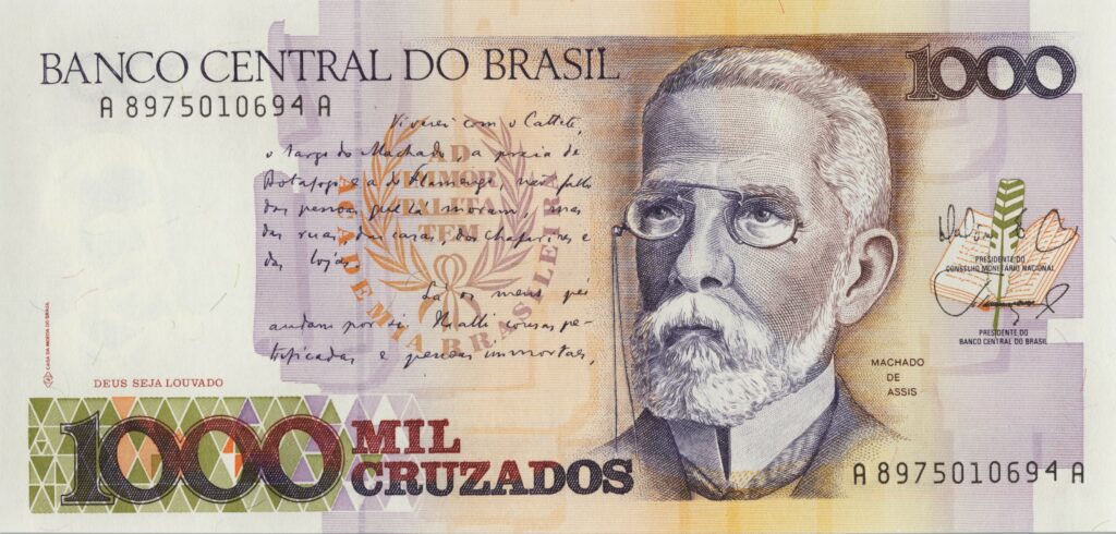 BRÉSIL billet de 1.000 Cruzados, Joaquim Maria Machado de Assis ND (1988)