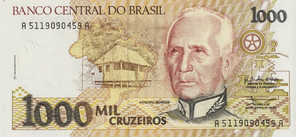 BRÉSIL billet de 1.000 Cruzeiros, Cándido Rondón ND (1990 & 1991)