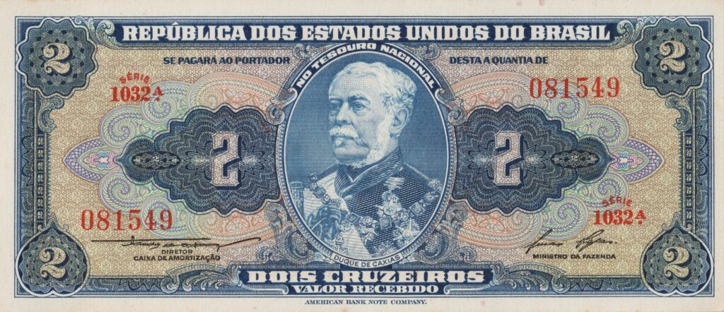 BRÉSIL billet de 2 Cruzeiros, Duque de Caxias ND (1954-1958)