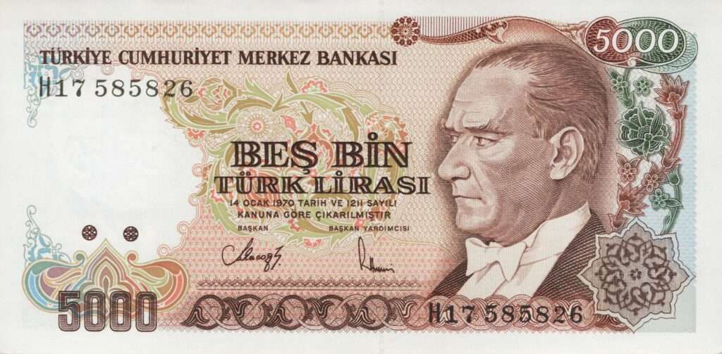 TURQUIE billet de 5.000 Türk Lirası 1990, Président Mustafa Kemal Atatürk