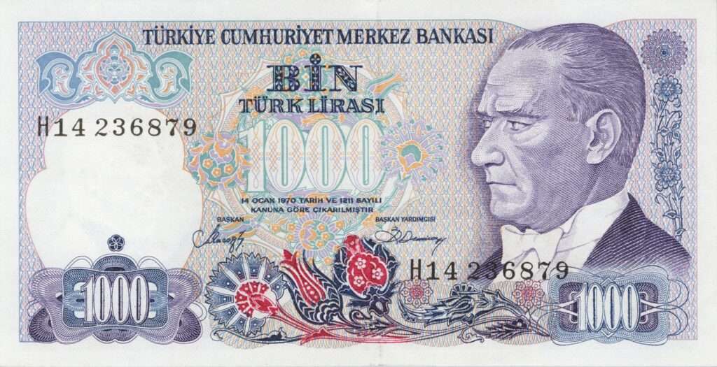 TURQUIE billet de 1.000 Türk Lirası 1988, Président Mustafa Kemal Atatürk