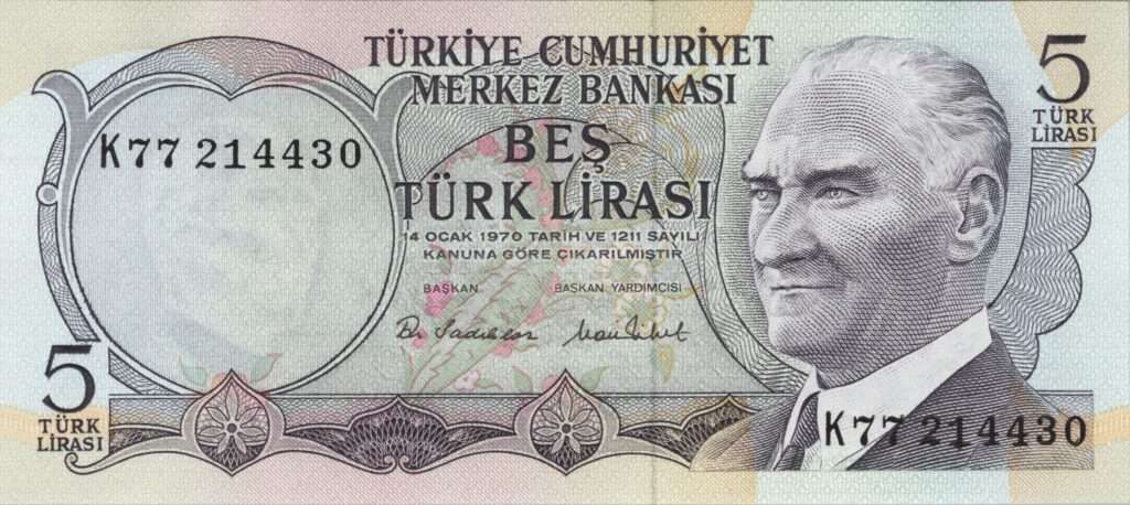 TURQUIE billet de 5 Türk Lirası 1976, Président Mustafa Kemal Atatürk