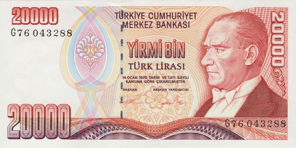 TURQUIE billet de 20.000 Türk Lirası 1995, Président Mustafa Kemal Atatürk