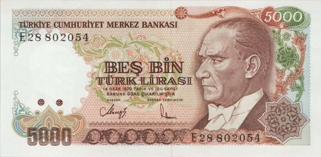 TURQUIE billet de 5.000 Türk Lirası 1988, Président Mustafa Kemal Atatürk