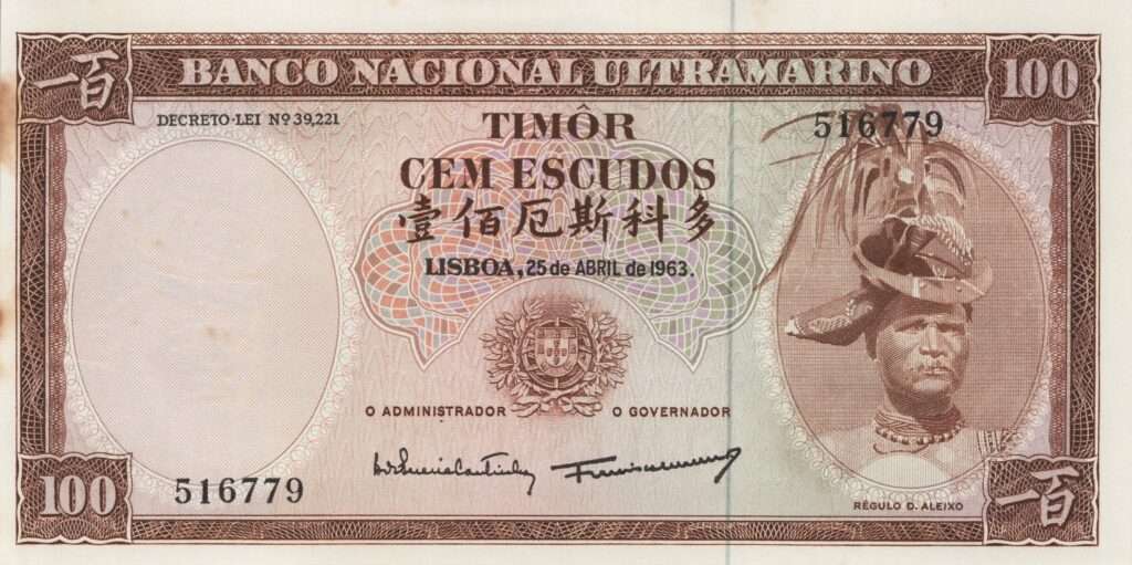 TIMOR billet colonie portugaise de 100 Escudos 25-04-1963, Régulo D. Aleixo