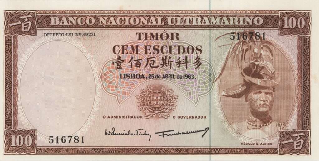 TIMOR billet colonie portugaise de 100 Escudos 25-04-1963, Régulo D. Aleixo