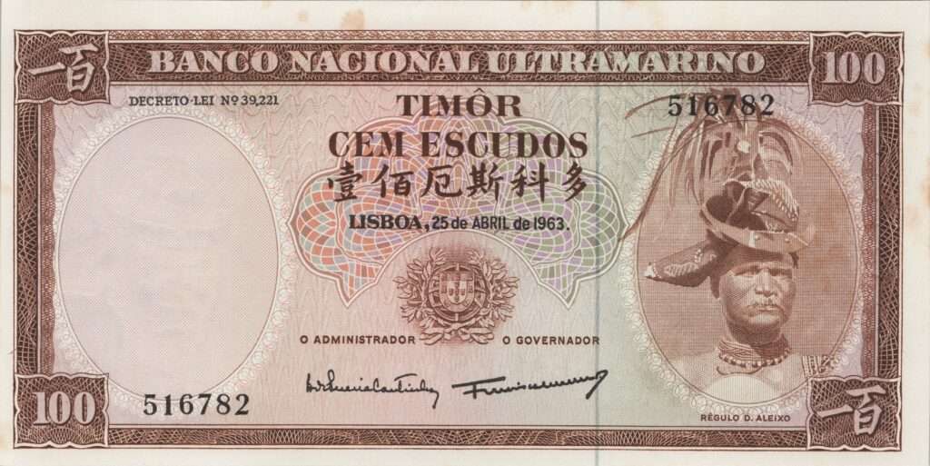 TIMOR billet colonie portugaise de 100 Escudos 25-04-1963, Régulo D. Aleixo