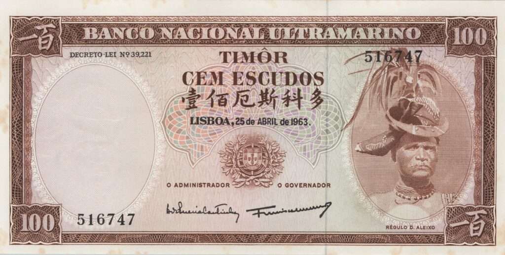 TIMOR billet colonie portugaise de 100 Escudos 25-04-1963, Régulo D. Aleixo