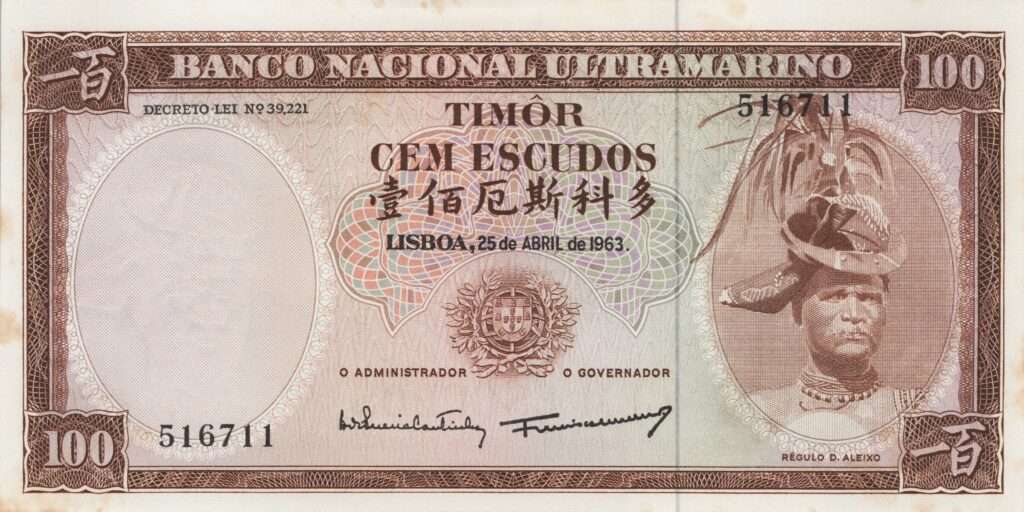 TIMOR billet colonie portugaise de 100 Escudos 25-04-1963, Régulo D. Aleixo