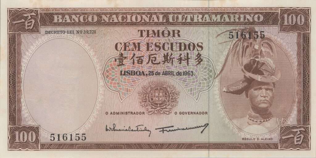 TIMOR billet colonie portugaise de 100 Escudos 25-04-1963, Régulo D. Aleixo