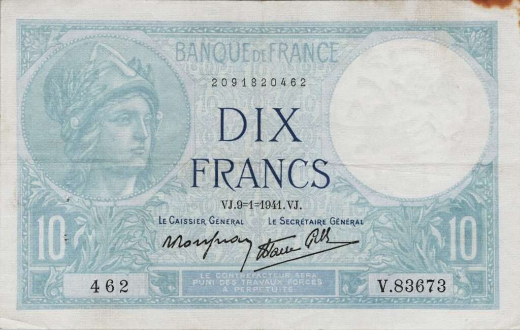 FRANCE billet de 10 Francs Minerve 09-01-1941 modifié