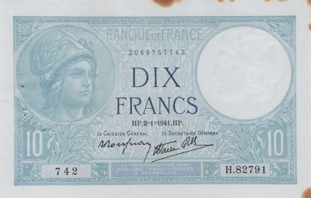 FRANCE billet de 10 Francs Minerve 02-01-1941 modifié