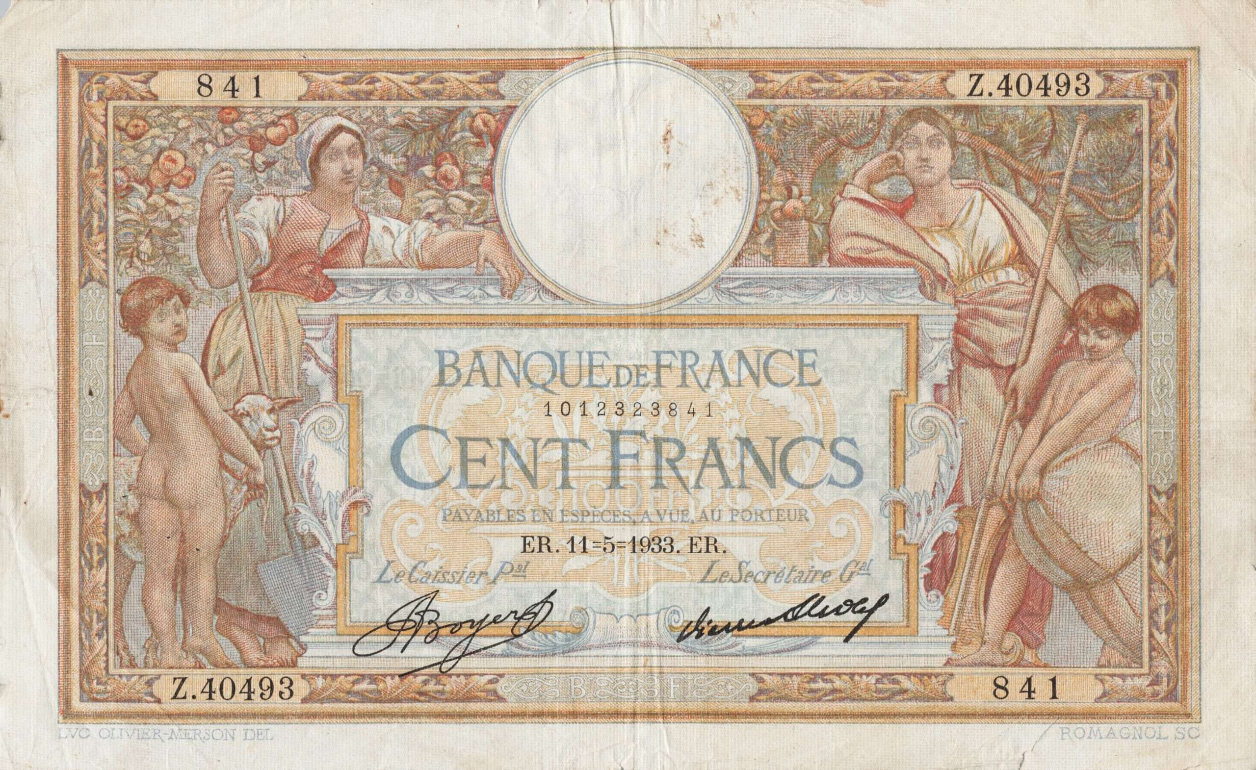 FRANCE billet de 100 Francs Luc et Olivier Merson 11-05-1933