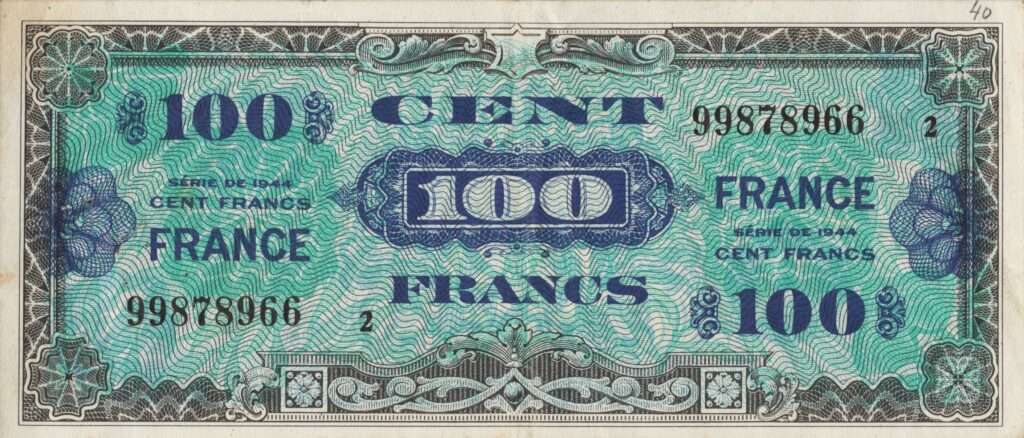 FRANCE billet de 100 Francs 1945 revers France, série 2