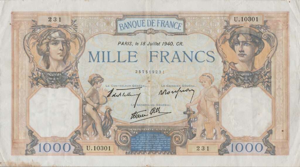 FRANCE billet de 1.000 Francs Cérès et Mercure 18-07-1940