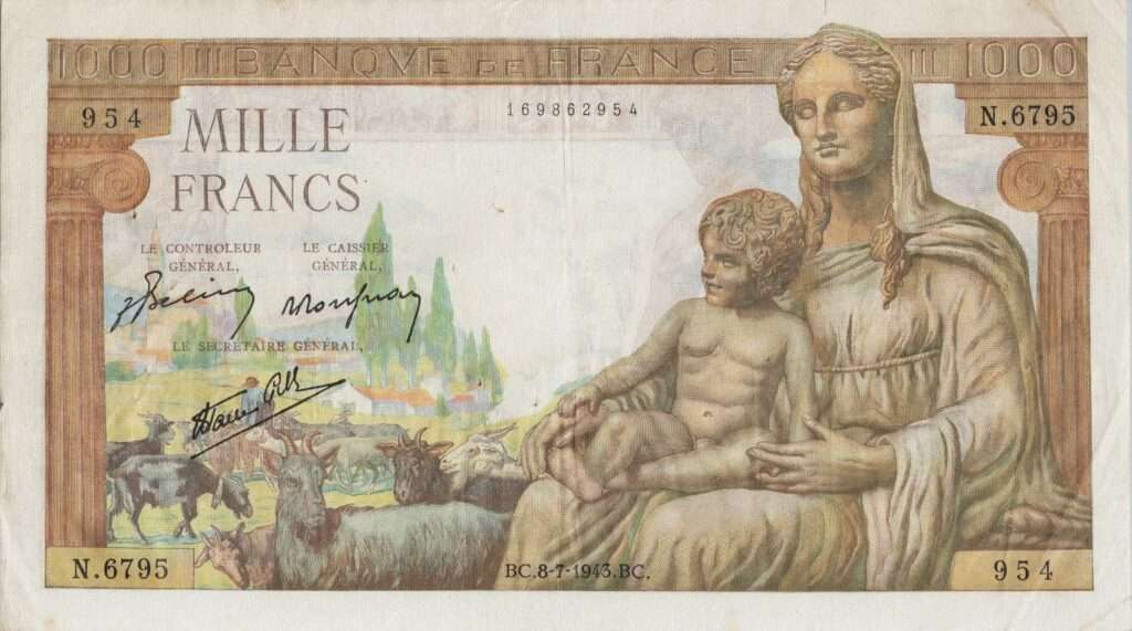 FRANCE billet de 1000 Francs Déesse Déméter 08-07-1943