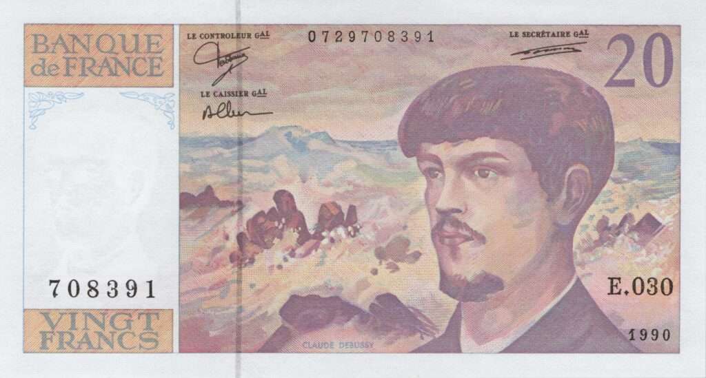 FRANCE billet de 20 Francs Claude Debussy 1990 à fil de sécurité