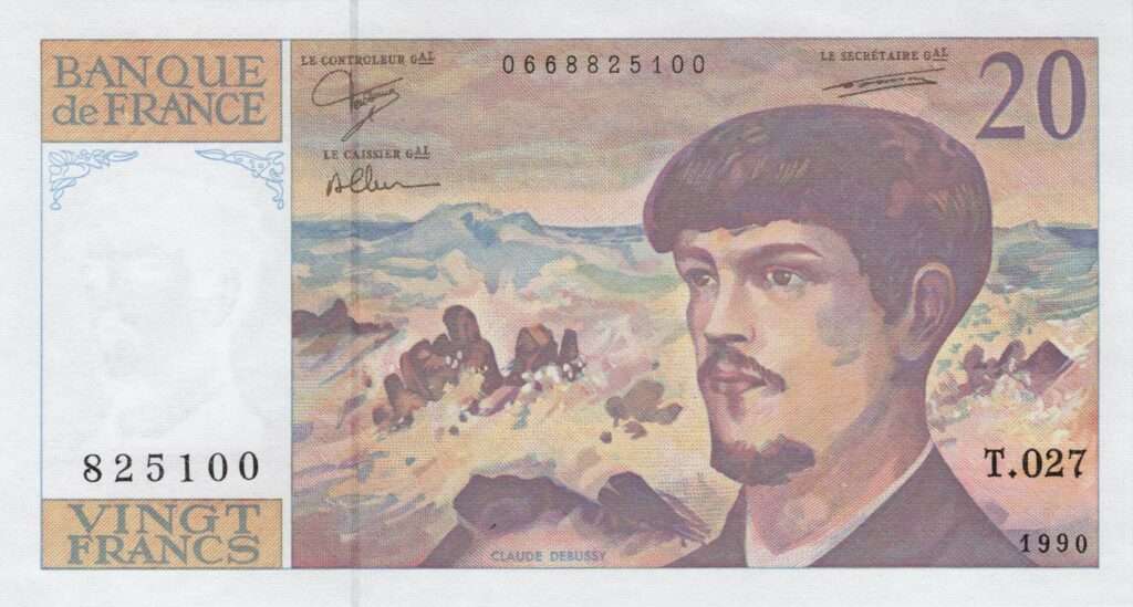 FRANCE billet de 20 Francs Claude Debussy 1990 à fil de sécurité