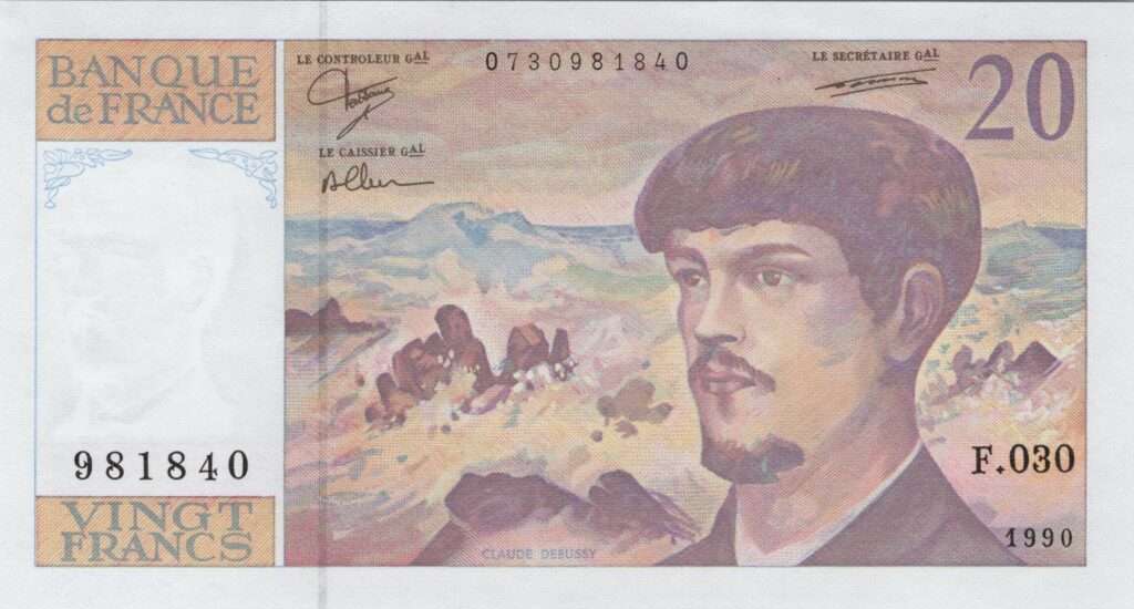 FRANCE billet de 20 Francs Claude Debussy 1990 à fil de sécurité