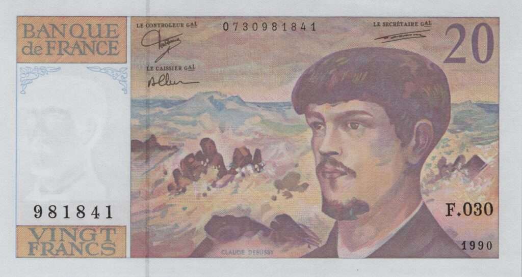 FRANCE billet de 20 Francs Claude Debussy 1990 à fil de sécurité