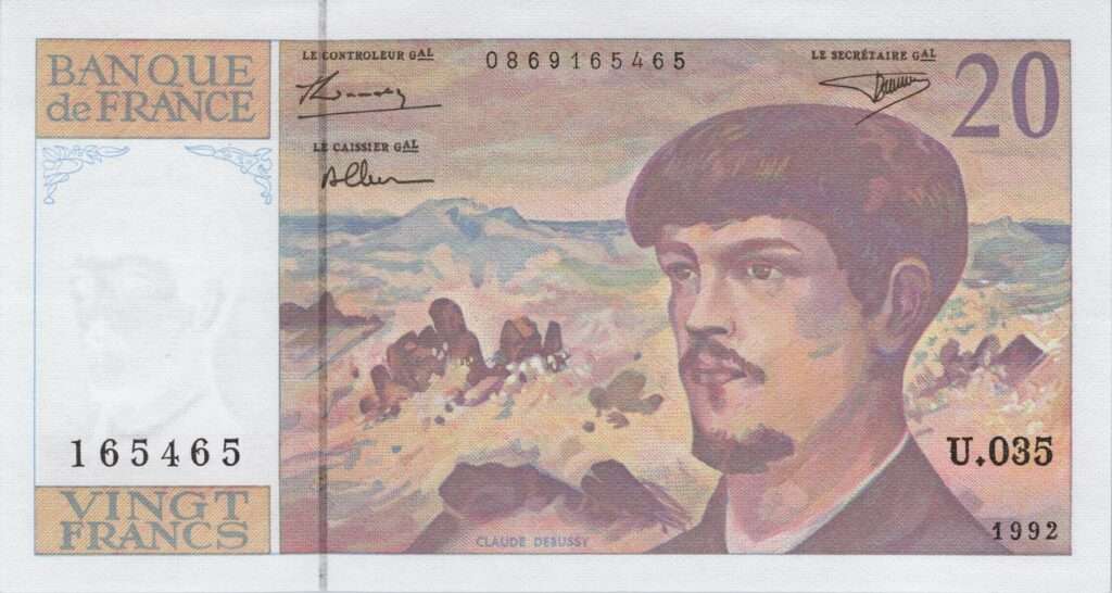 FRANCE billet de 20 Francs Claude Debussy 1992 à fil de sécurité