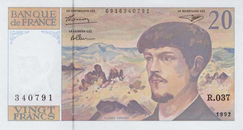 FRANCE billet de 20 Francs Claude Debussy 1992 à fil de sécurité