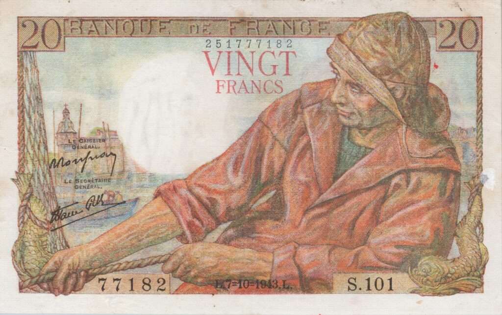 FRANCE billet de 20 Francs Pêcheur 07-10-1943