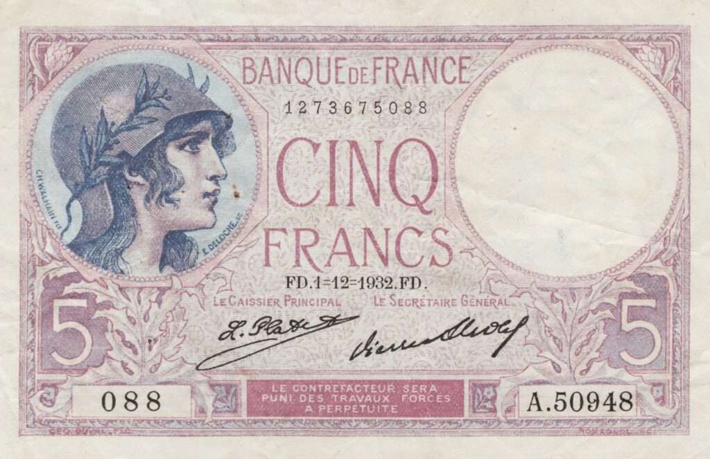 FRANCE billet de 5 Francs Violet ou Femme casquée 01-12-1932