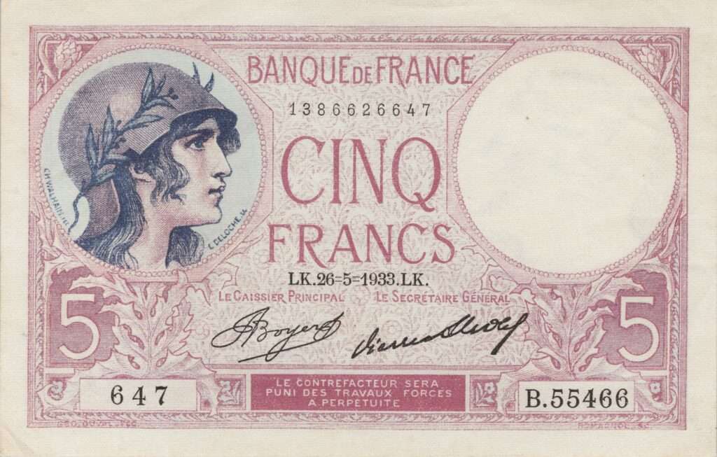 FRANCE billet de 5 Francs Violet ou Femme casquée 26-05-1933